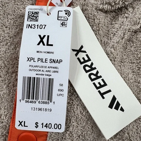 Adidas Men's XL Terrex XPloric High Pile Snap Fleece Pullover Beige IN3107 NWT - Picture 2 of 11